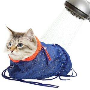 New in Packaging Blue Mesh Cat Grooming Anti Scratch Adjustable Bag